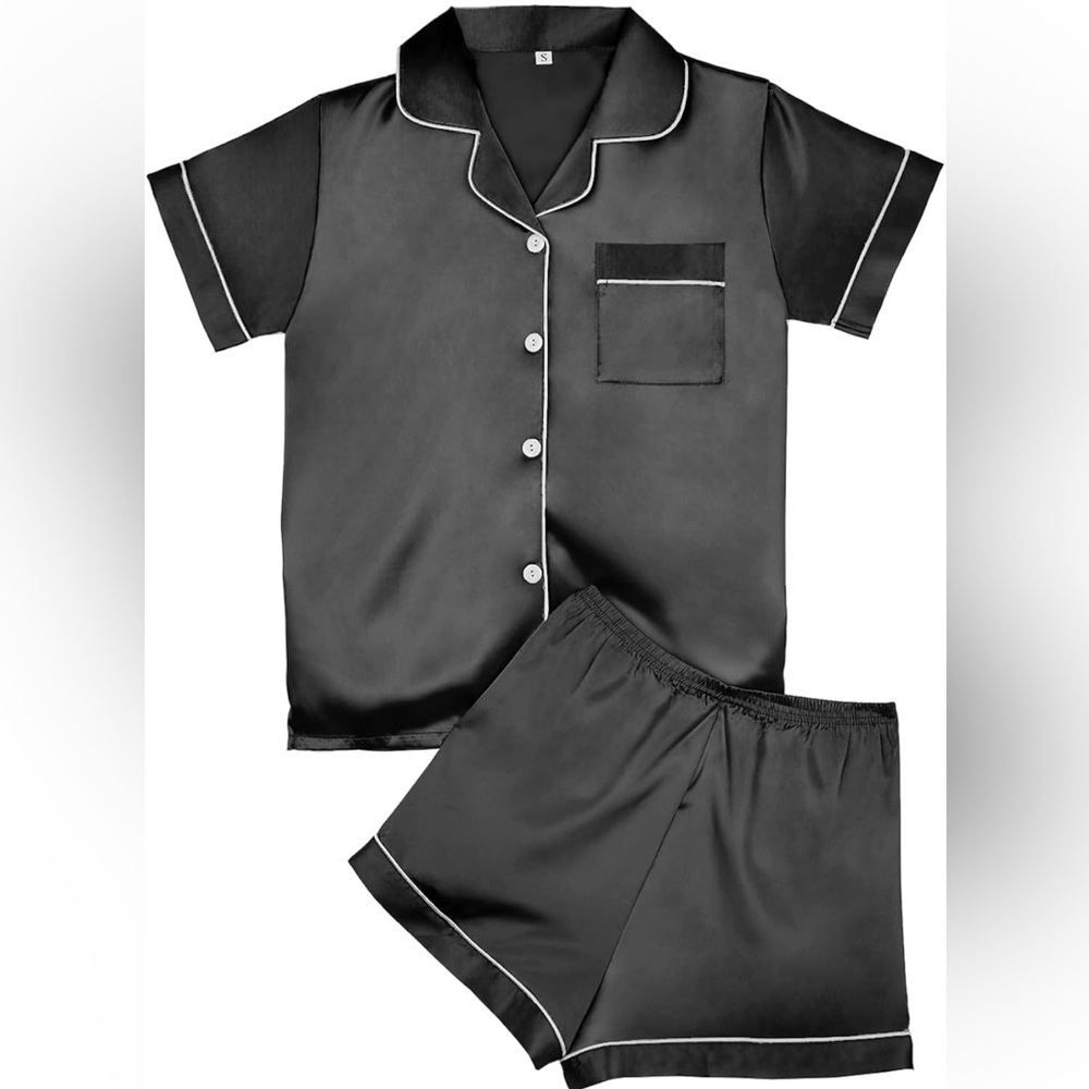 Womens Satin Pajamas Set Short Sleeve Button Down 2-piece sleepwear set